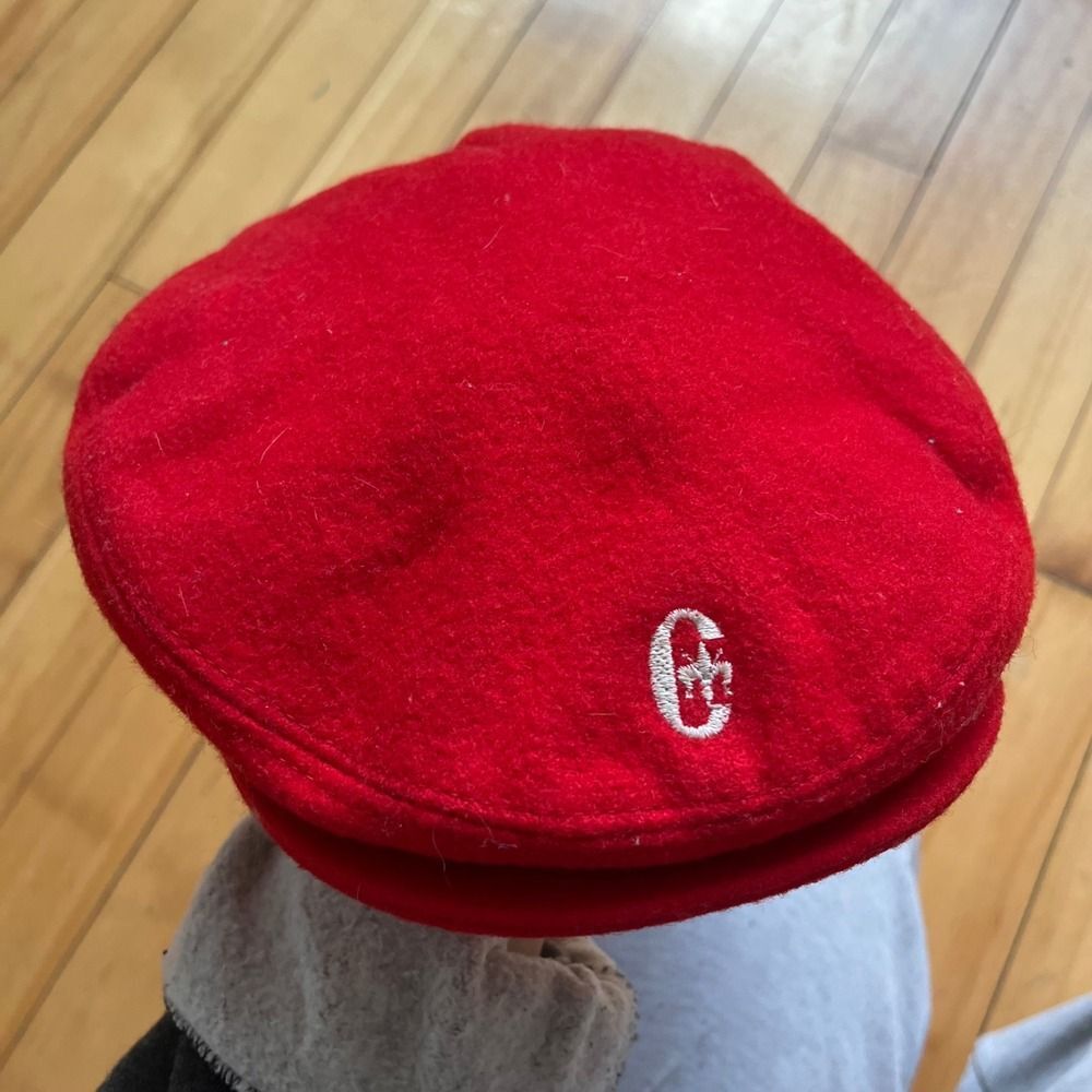Comte de Florence Red Wool Blend Flat Cap Hat Monogram Logo